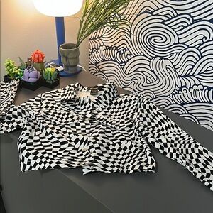 Black & White Checkered Button Jacket